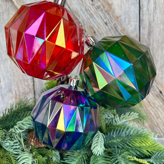 Set of 3 Multicolor Iridescent Ball Ornaments, Iridescent Ornaments, Shatterproof Ornaments, Christmas Ornaments
