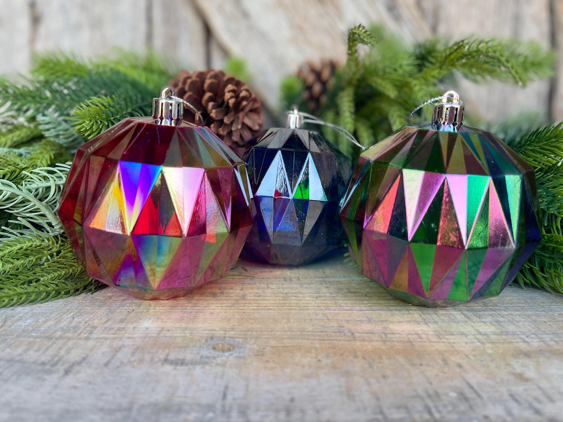 Set of 3 Multicolor Iridescent Ball Ornaments, Iridescent Ornaments, Shatterproof Ornaments, Christmas Ornaments