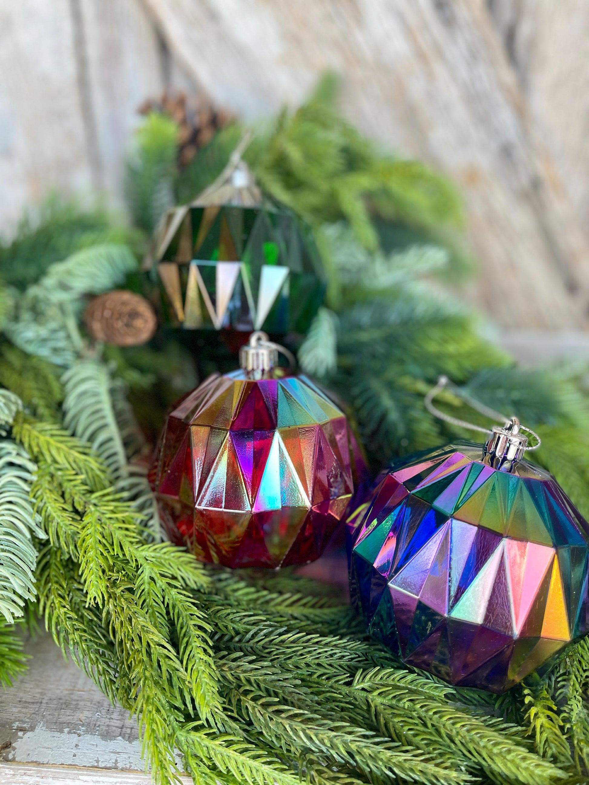 Set of 3 Multicolor Iridescent Ball Ornaments, Iridescent Ornaments, Shatterproof Ornaments, Christmas Ornaments
