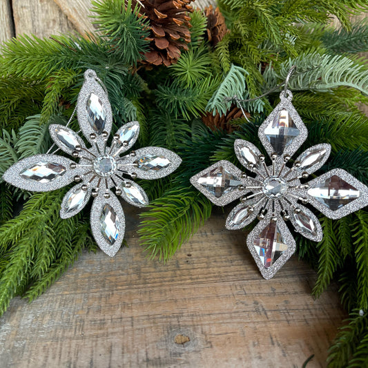 Set of 2 Silver Ornaments, Shatterproof Ornamnents, Silver Christmas Ornaments, Jewel Ornaments