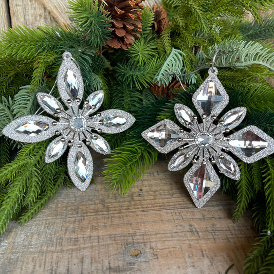Set of 2 Silver Ornaments, Shatterproof Ornamnents, Silver Christmas Ornaments