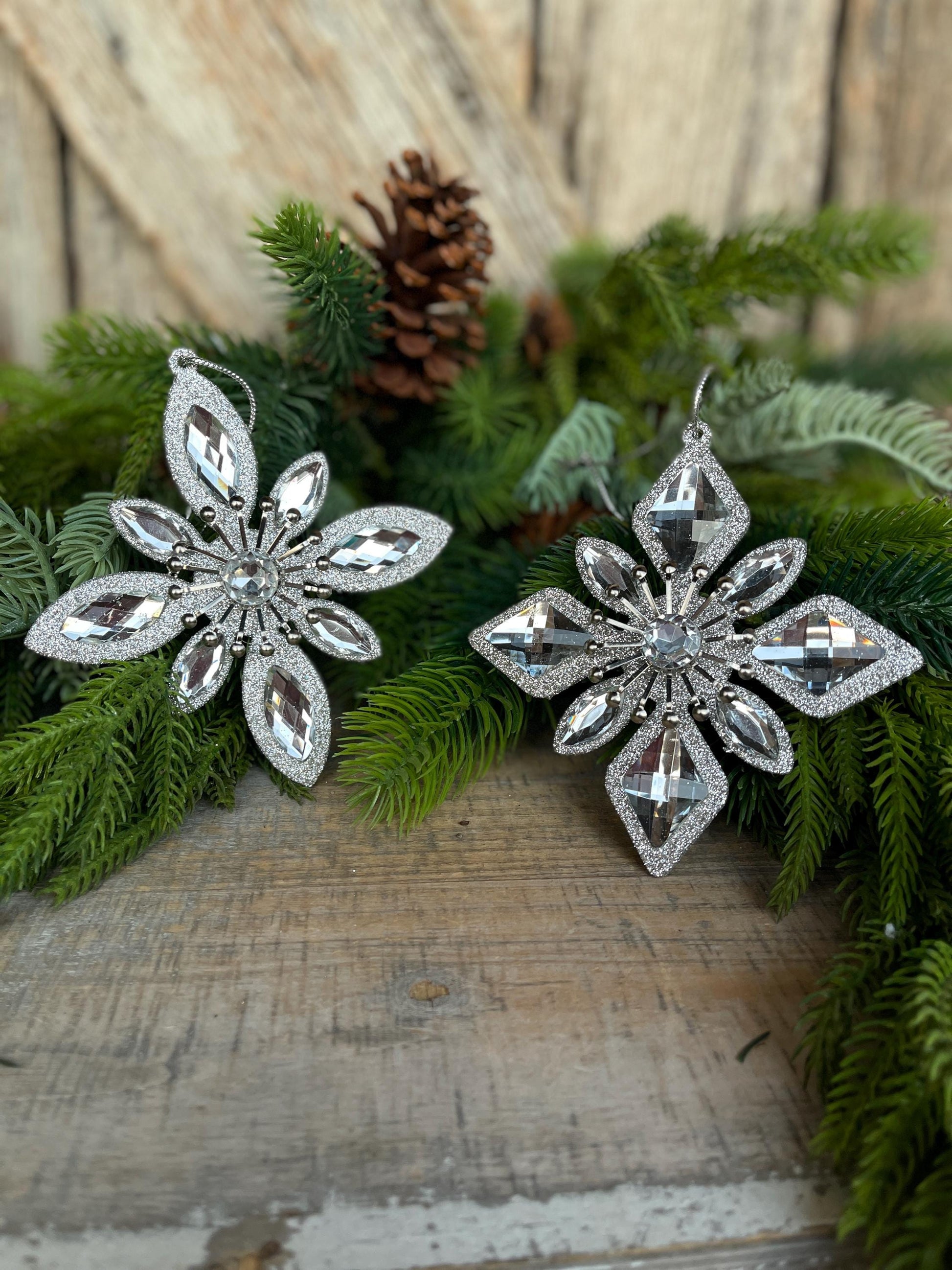Set of 2 Silver Ornaments, Shatterproof Ornamnents, Silver Christmas Ornaments