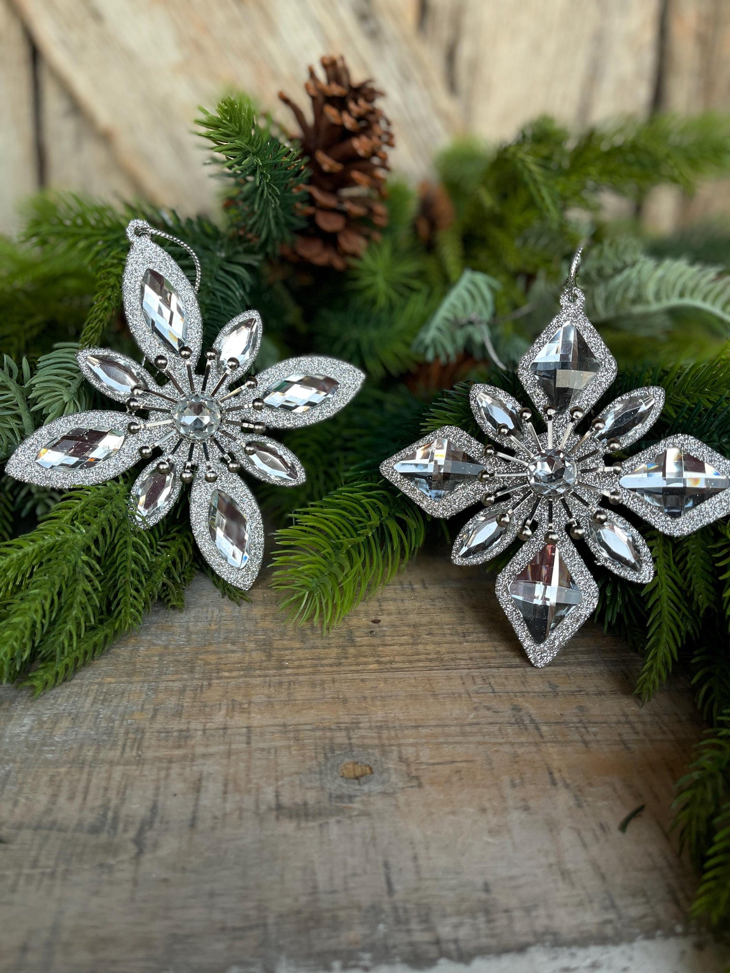 Set of 2 Silver Ornaments, Shatterproof Ornamnents, Silver Christmas Ornaments