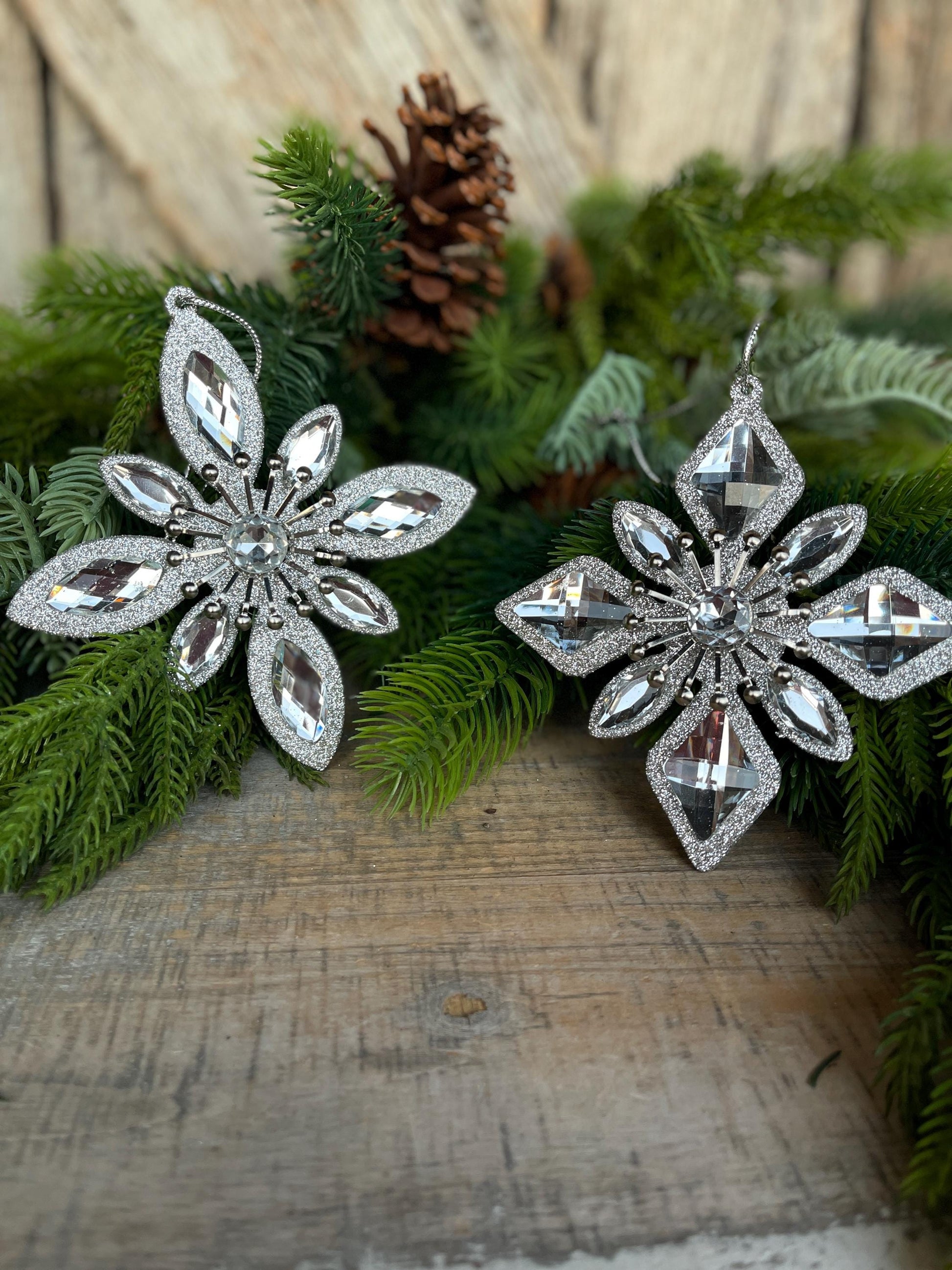 Set of 2 Silver Ornaments, Shatterproof Ornamnents, Silver Christmas Ornaments