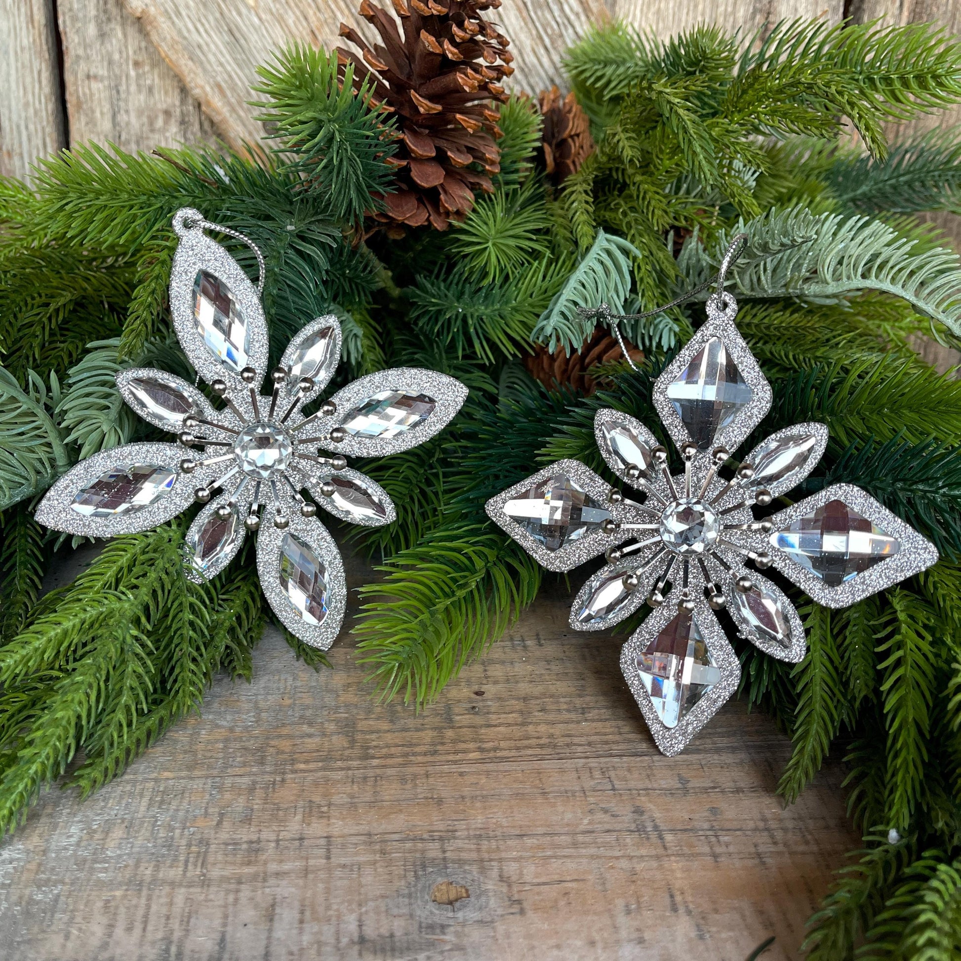 Set of 2 Silver Ornaments, Shatterproof Ornamnents, Silver Christmas Ornaments
