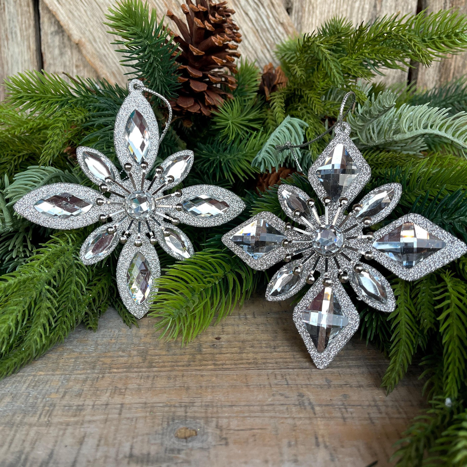 Set of 2 Silver Ornaments, Shatterproof Ornamnents, Silver Christmas Ornaments