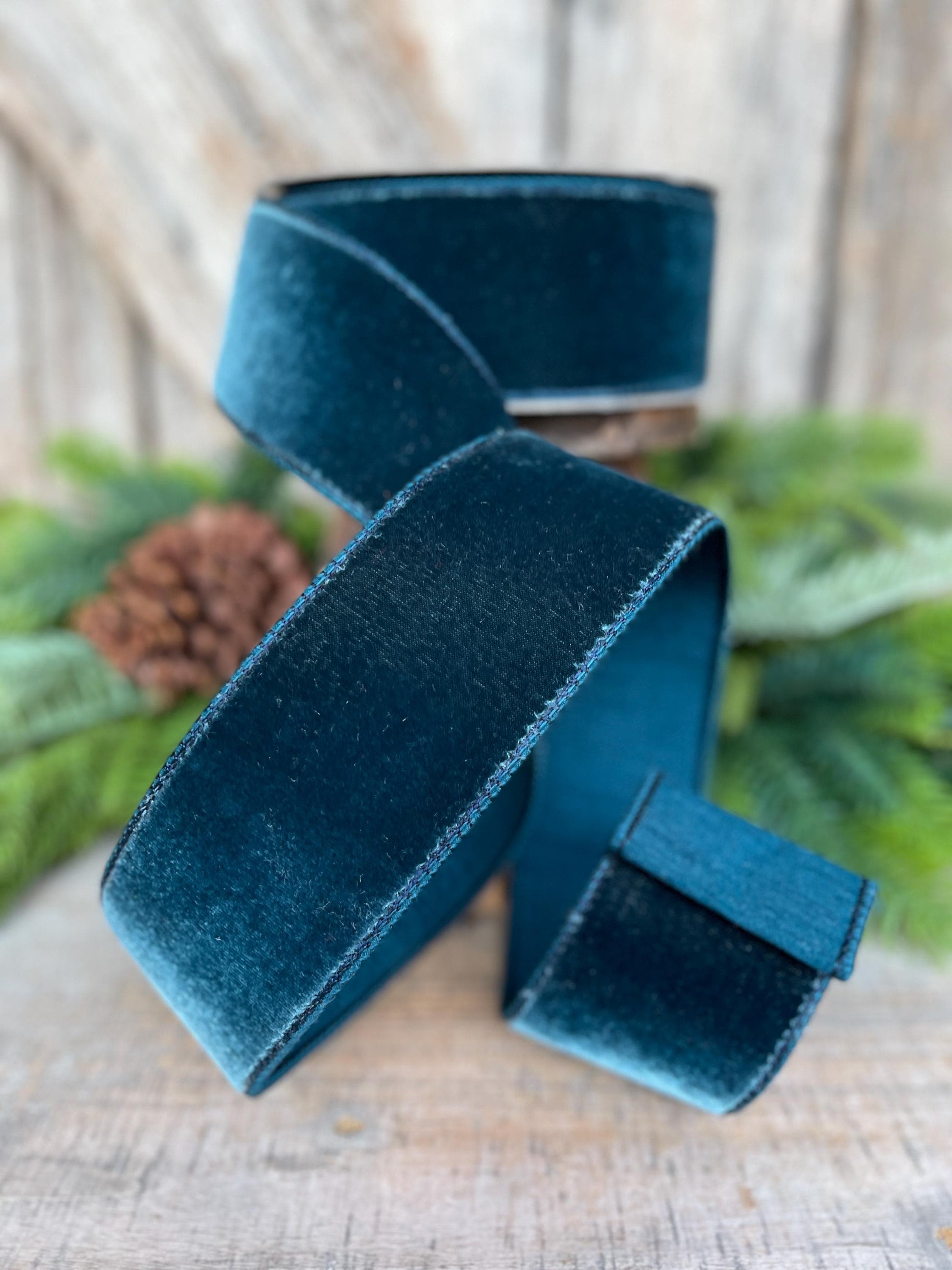 2.5" Dark Teal Velvet Luster RIbbon, Farrisilk Ribbon, Dark Teal Velvet RIbbon, Wired RIbbon, Designer RIbbon, Velvet Ribbon, RG803-19