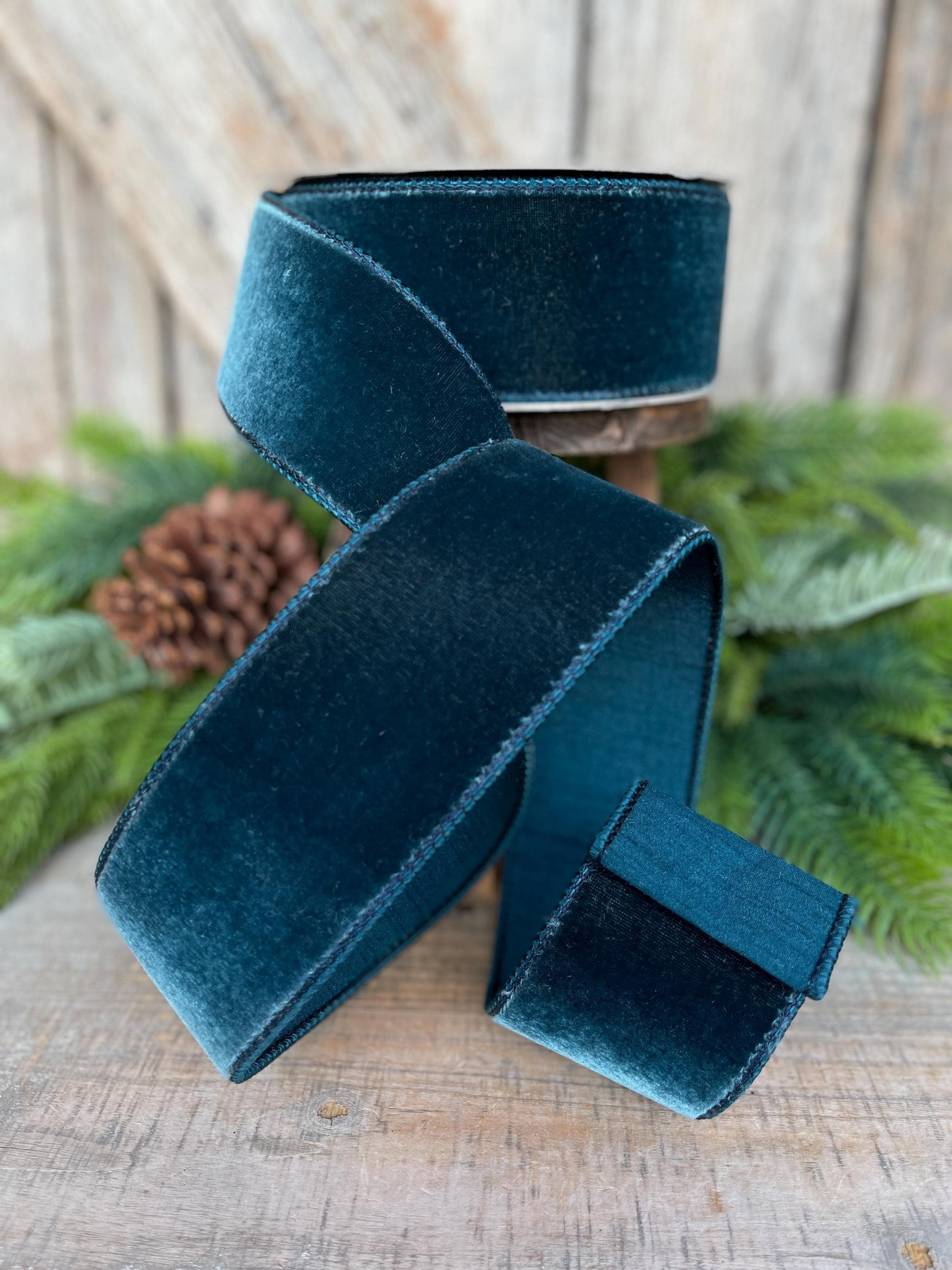 2.5" Dark Teal Velvet Luster RIbbon, Farrisilk Ribbon, Dark Teal Velvet RIbbon, Wired RIbbon, Designer RIbbon, Velvet Ribbon, RG803-19
