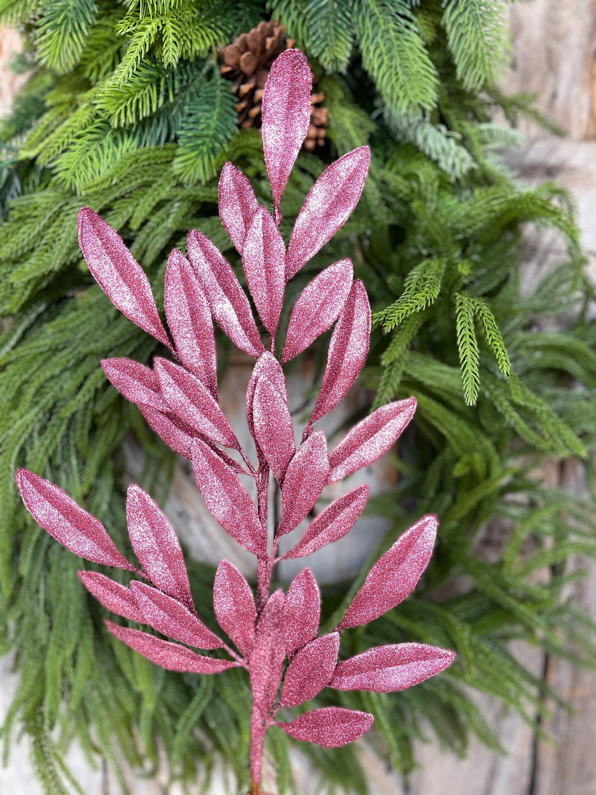Mauve Pink Laurel Leaf Spray: 27" Christmas Tree Pick