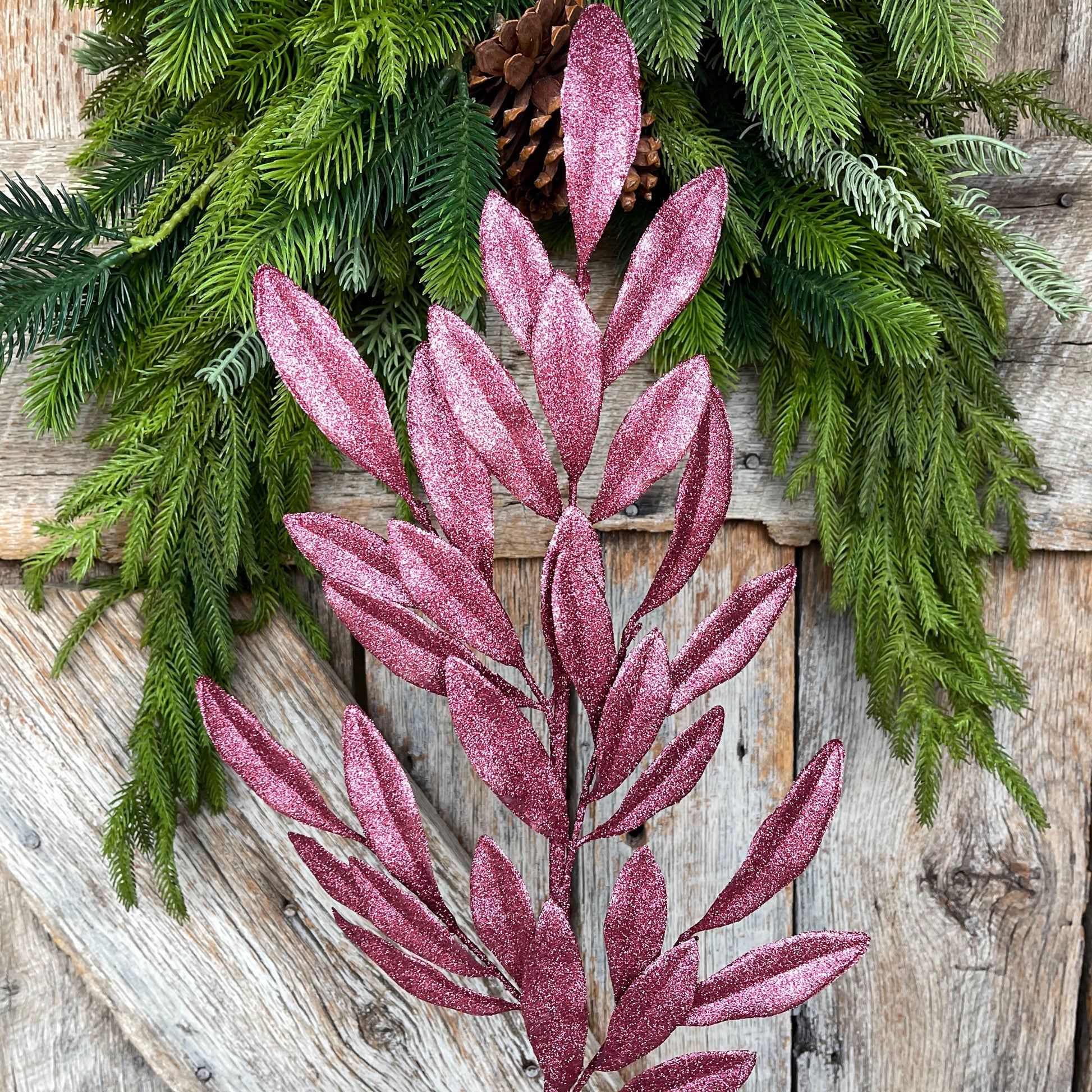 27" Mauve Pink Laurel Leaf Spray, Rose Leaf Spray, Christmas Tree Picks, 86483MV
