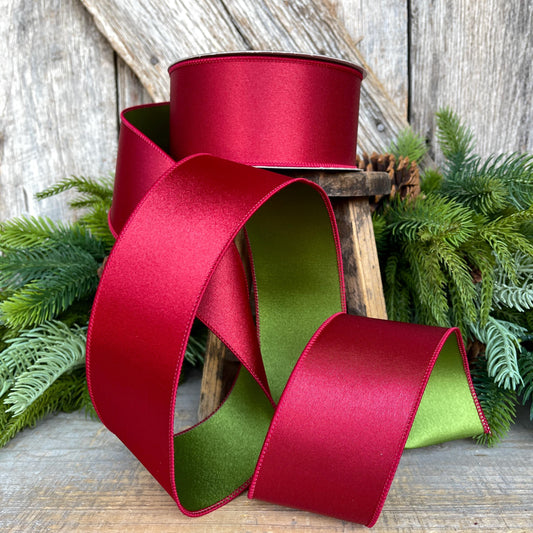 2.5" Ruby Green Satin Ribbon, Farrisilk Ribbon, Christmas Ribbon