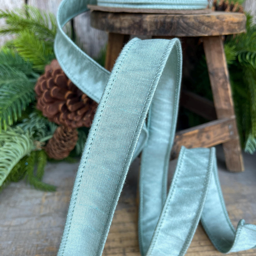 1" Aqua Teal Dupioni Ribbon, Wired Ribbon
