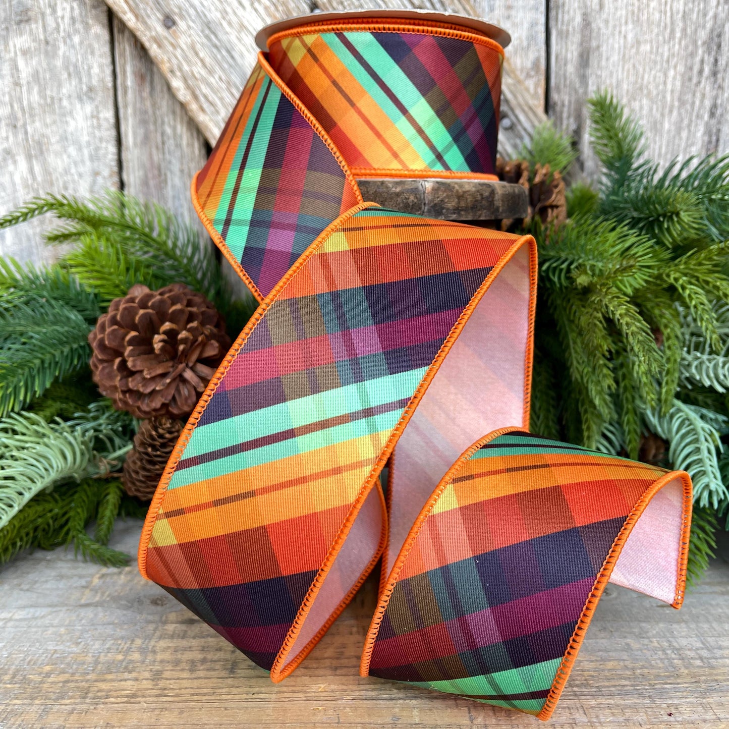 2.5" Fall Plaid Ribbon, Farrisilk Ribbon, "Edgy Plaid" Ribbon, 2.5" x 10yds