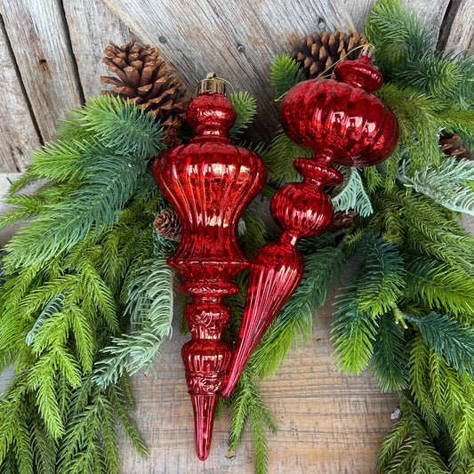 Set of 2 - 12" Red Iridescent Finial Ornament, Shatterproof Ornaments, Finial Ornaments, Christmas Ornaments, Red Christmas Ornaments