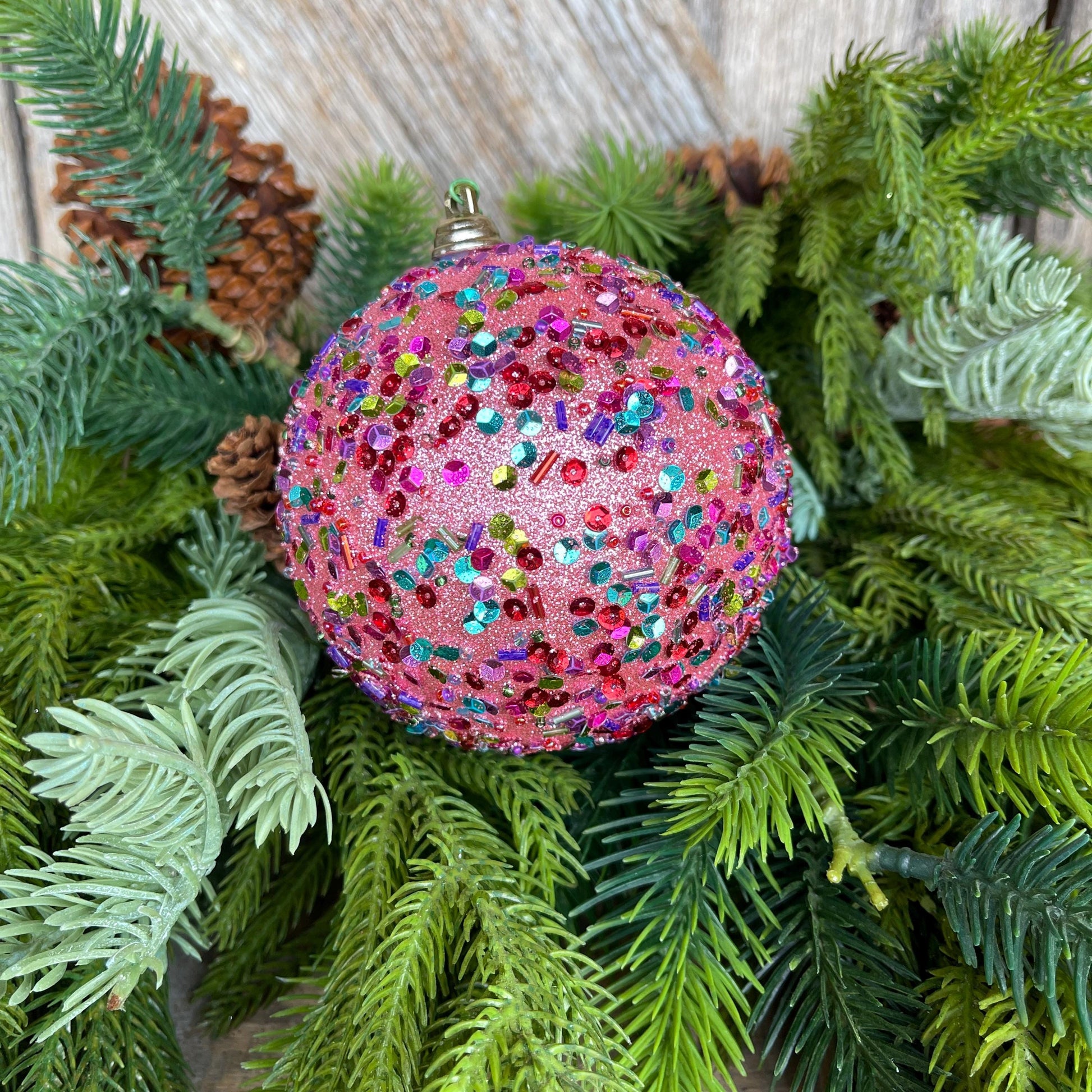 4" Pink Ornament, Pink Speckle Ornament, Farrisilk Ornament