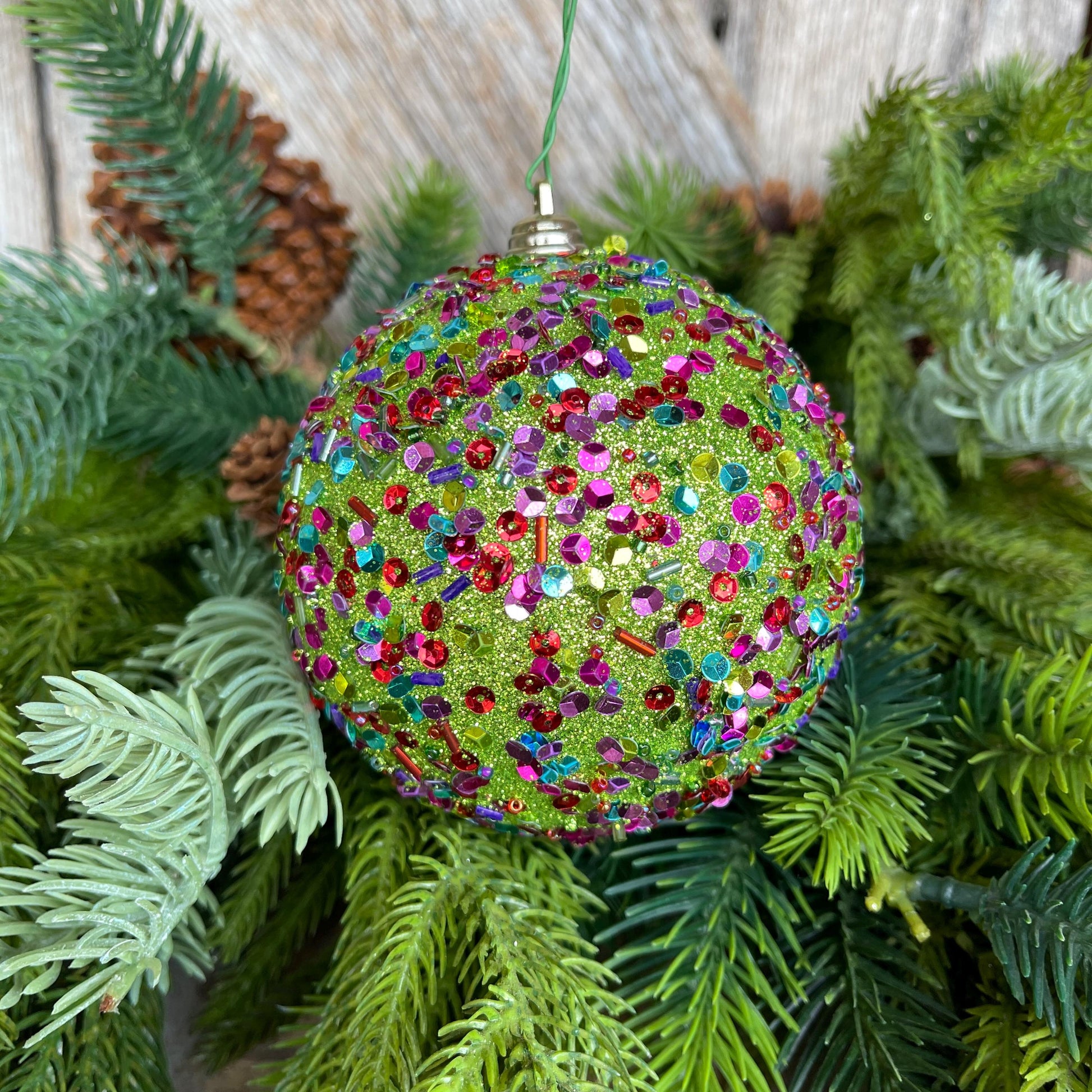 4" Lime Green Ornament, Green Speckle Ornament, Farrisilk Ornament