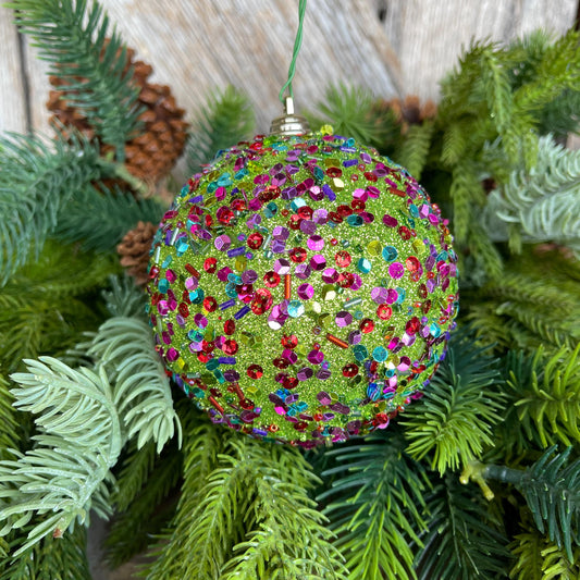4" Lime Green Ornament, Green Speckle Ornament, Farrisilk Ornament