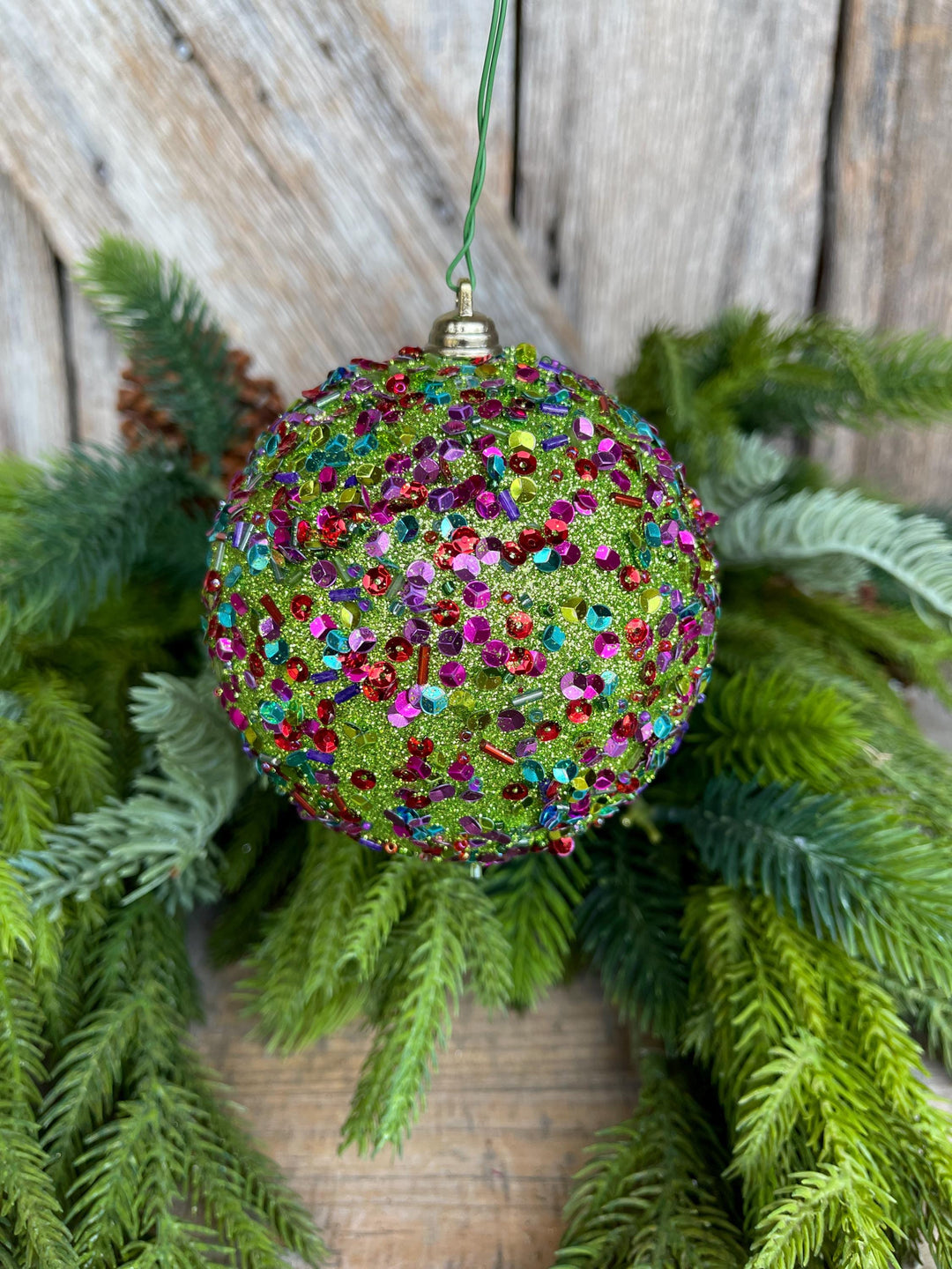 4" Lime Green Ornament, Green Speckle Ornament, Farrisilk Ornament