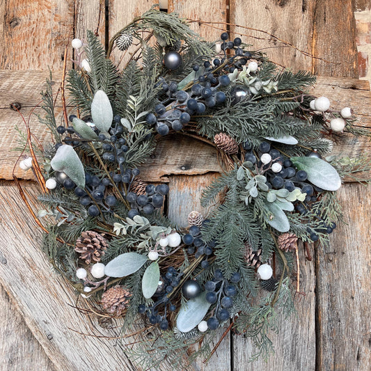 24" Christmas Blueberry Wreath, Christmas Wreath, Blueberry Winter Wreath, Christmas Natural Wreath, Christmas Wreath, Artificial