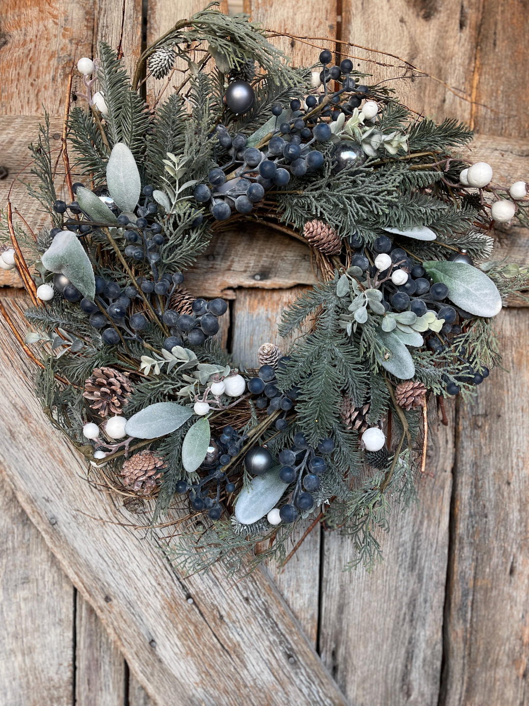24" Christmas Blueberry Wreath, Christmas Wreath, Blueberry Winter Wreath