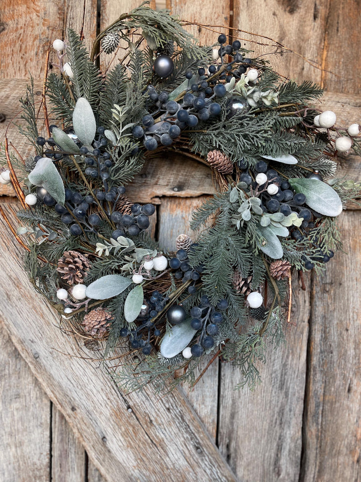 24" Christmas Blueberry Wreath, Christmas Wreath, Blueberry Winter Wreath