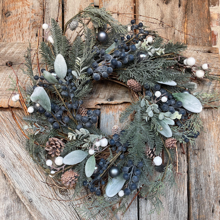 24" Christmas Blueberry Wreath, Christmas Wreath, Blueberry Winter Wreath