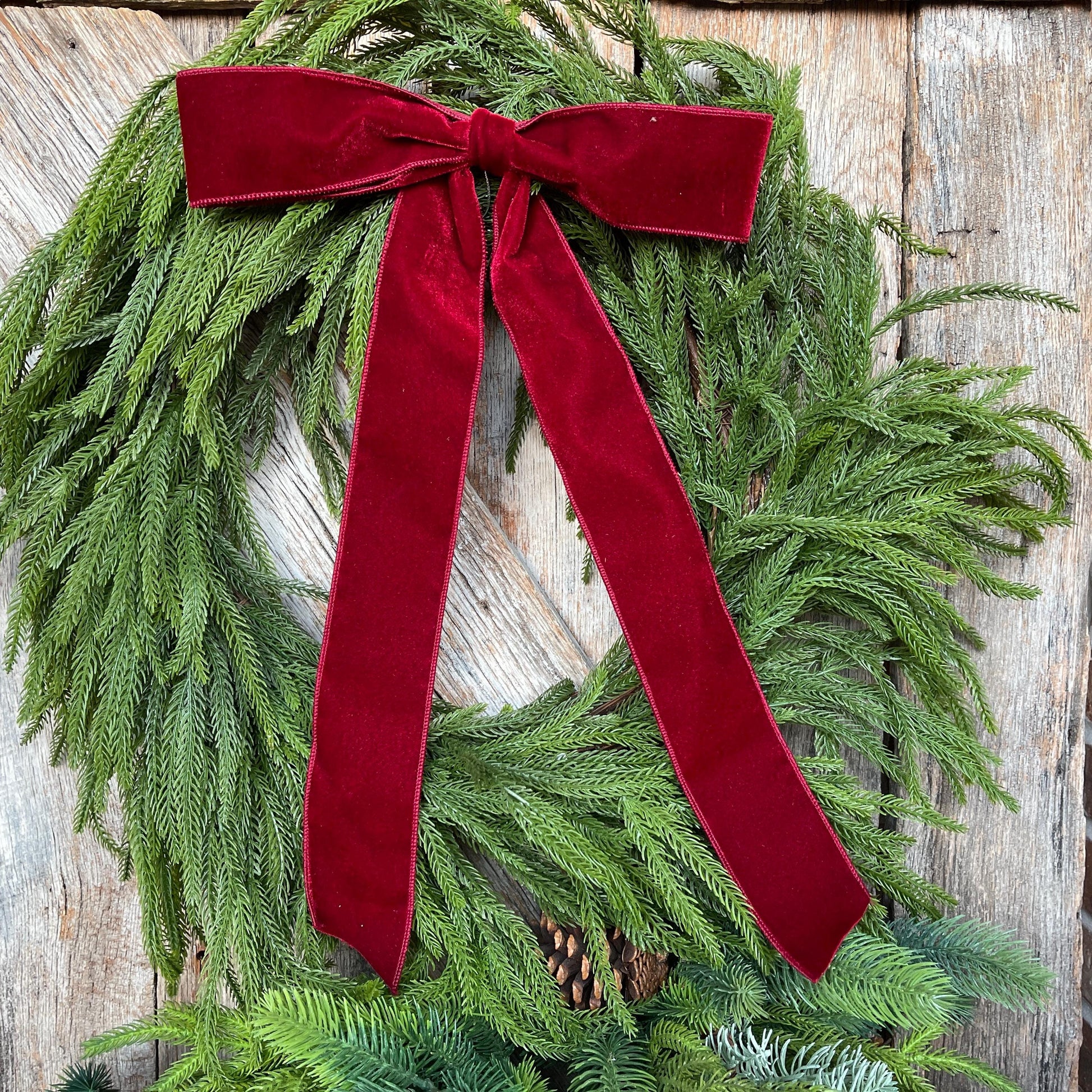 18" Burgundy Velvet Bow, Wreath Bow, Christmas Bow, Ruby Velvet Bow, Simple Bow, Unwired Bow, Bow for Christmas Tree, (bow only)