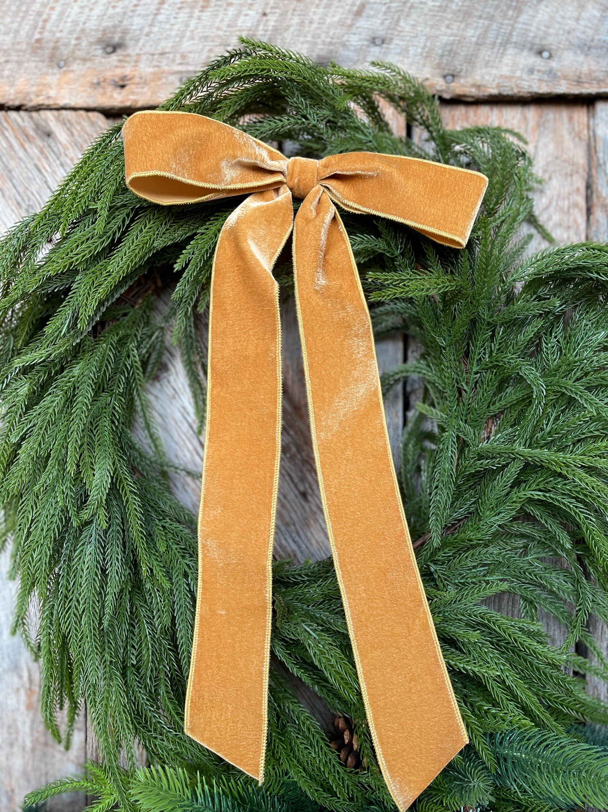 18" Gold Velvet Bow, Wreath Bow, Christmas Bow, Ruby Velvet Bow, Simple Bow, Unwired Bow, Bow for Christmas Tree, (bow only)