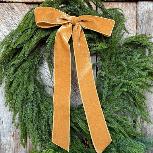 18" Gold Velvet Bow, Wreath Bow, Christmas Bow, Ruby Velvet Bow, Simple Bow, Unwired Bow, Bow for Christmas Tree, (bow only)