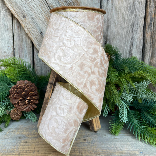 Ivory Velvet Ribbon, Christmas Ribbon, 4" x 10yds