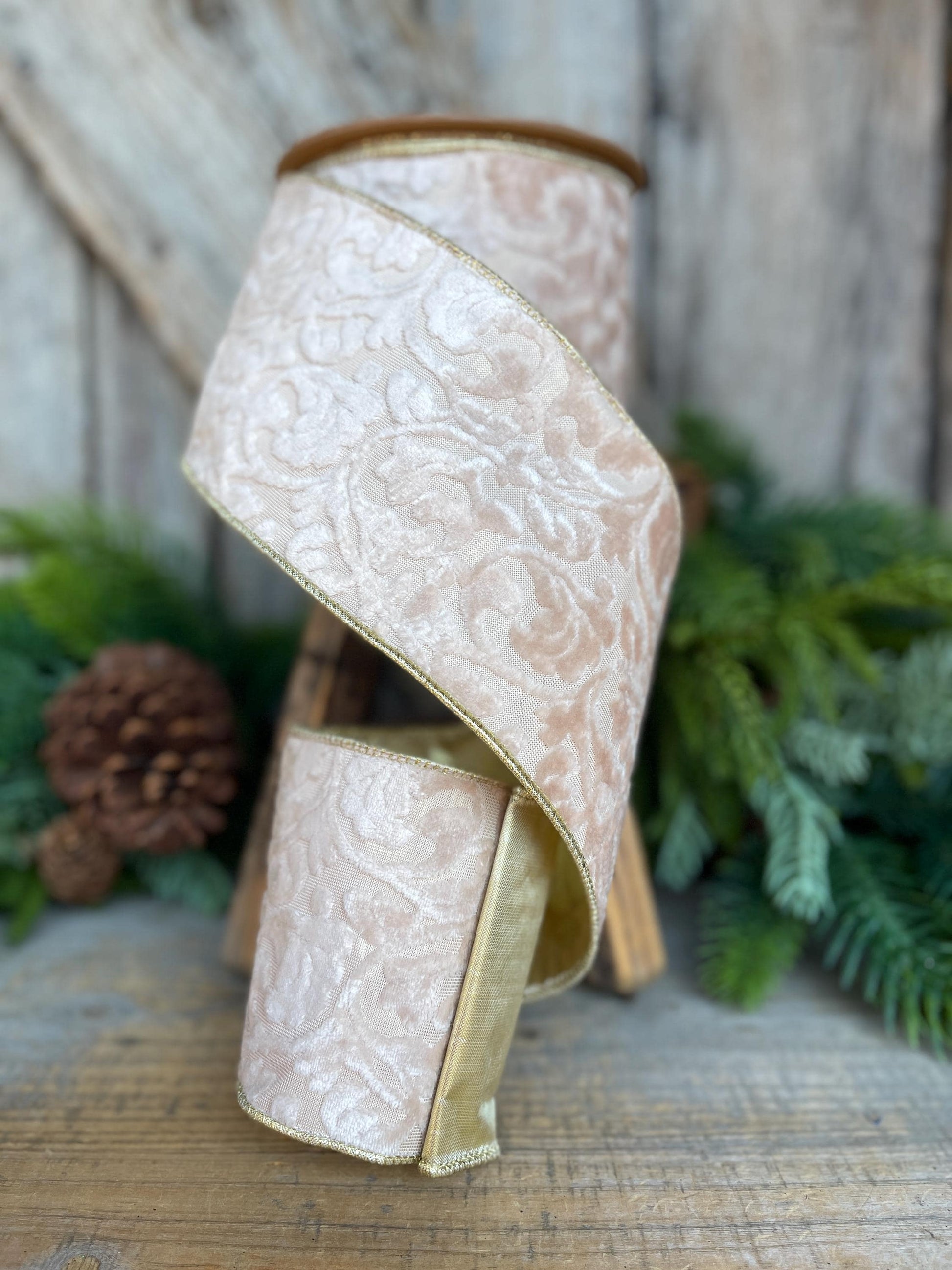 Ivory Velvet Ribbon, Christmas Ribbon, 4" x 10yds