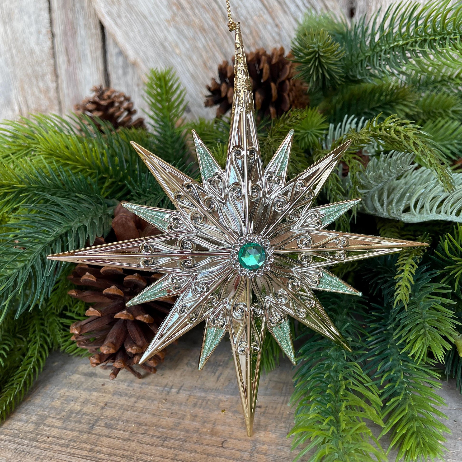7" Gold Aqua Star Ornament, Star Jewel Oranament, Star Ornament,Christmas Star Ornament, Christmas Ornament, Aqua Gold Star, Mint Green Star