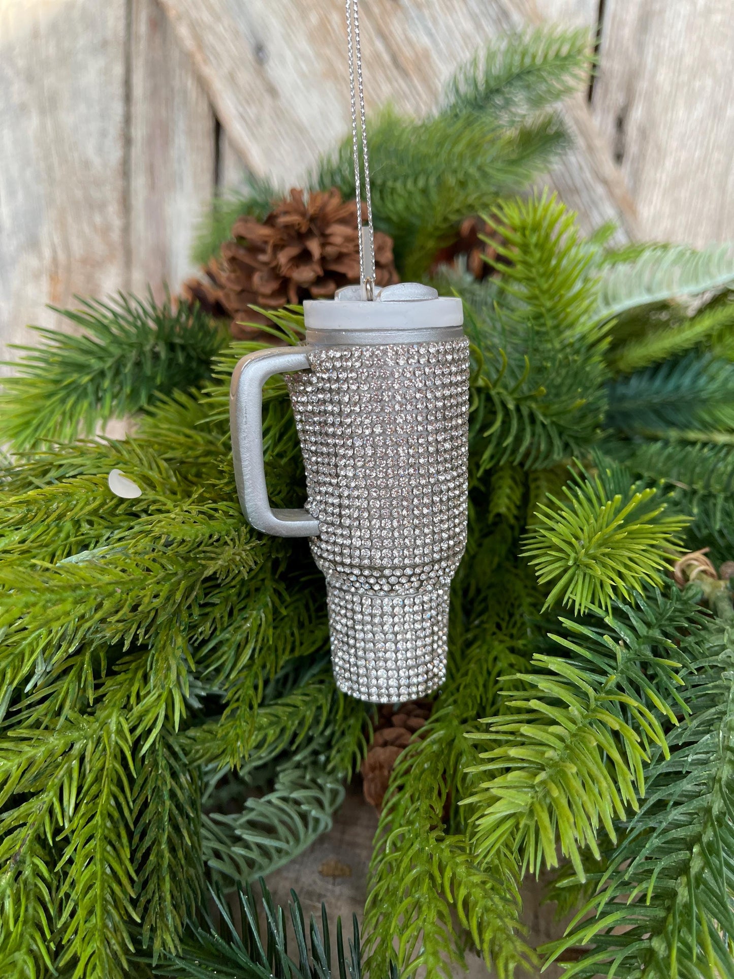 4" Silver Tumbler Ornament, Cup Ornament, Silver Ornament