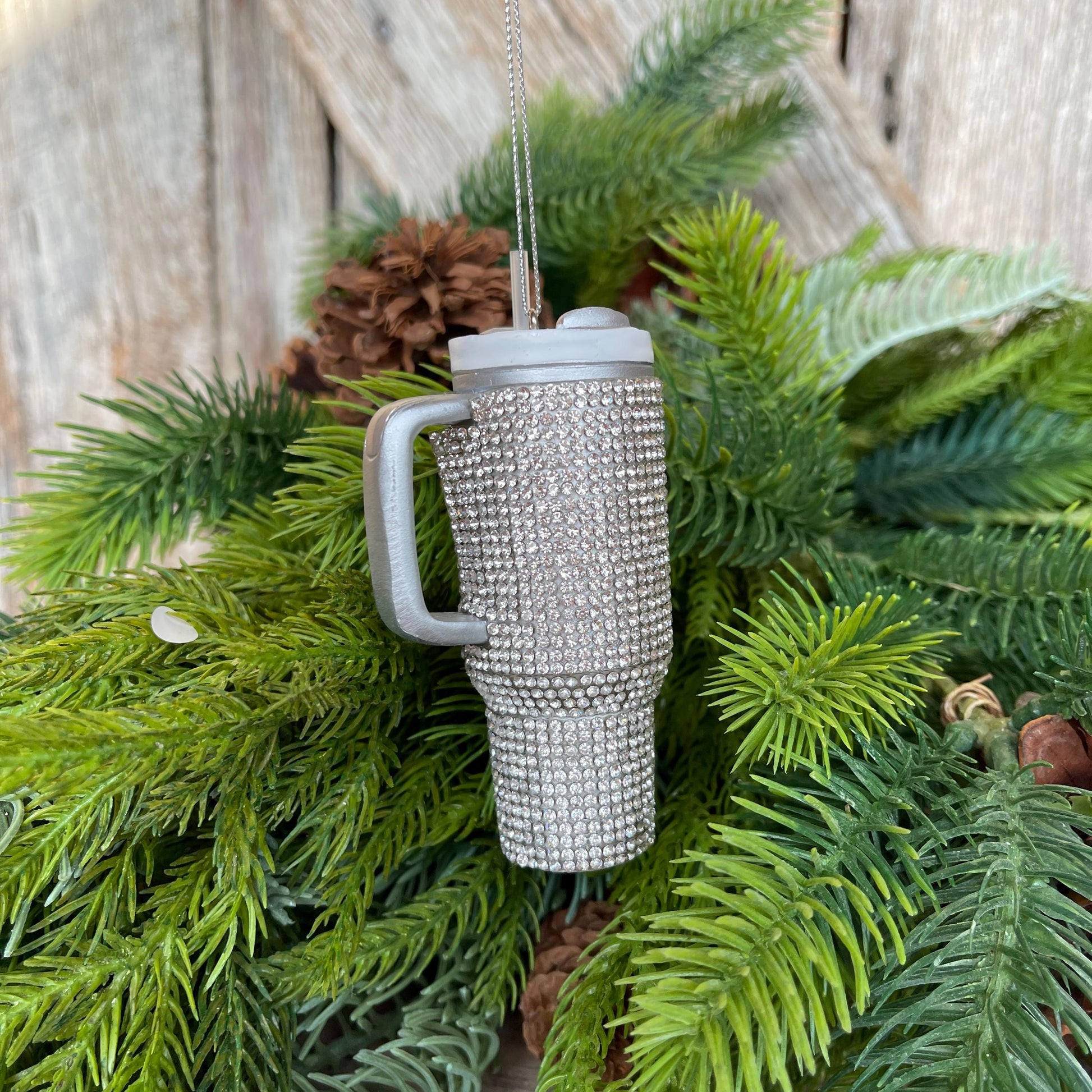 4" Silver Tumbler Ornament, Cup Ornament, Silver Ornament