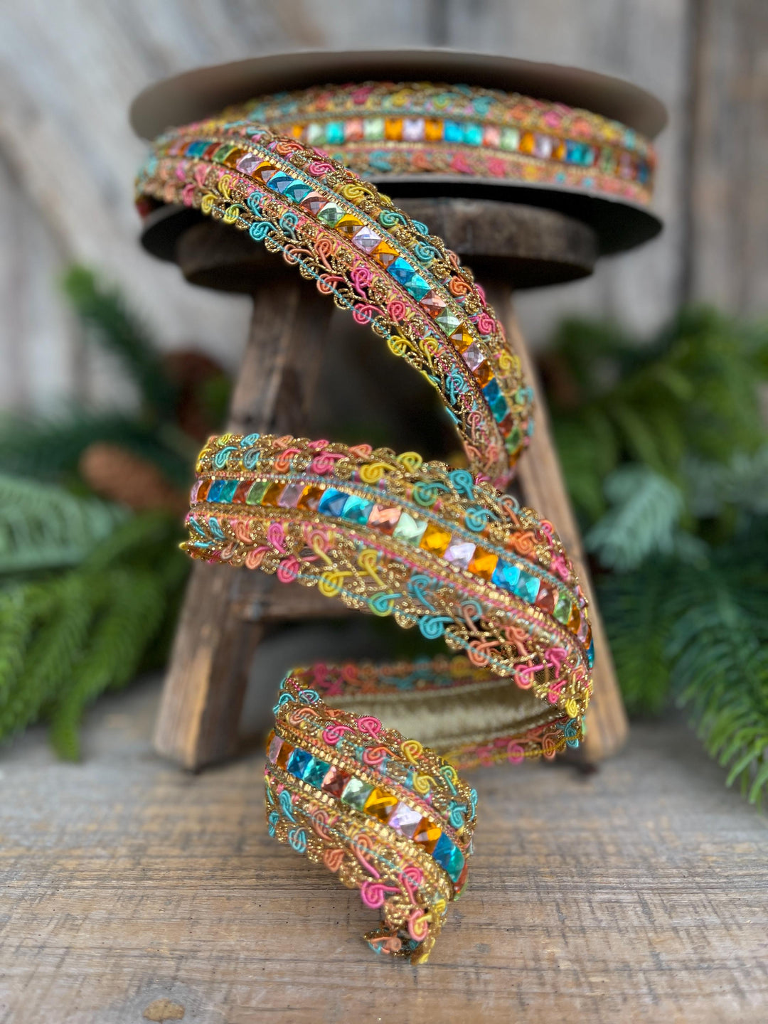 1.5" Sherbert Swirls Ribbon, Farrisilk Ribbon, Jeweled RIbbon
