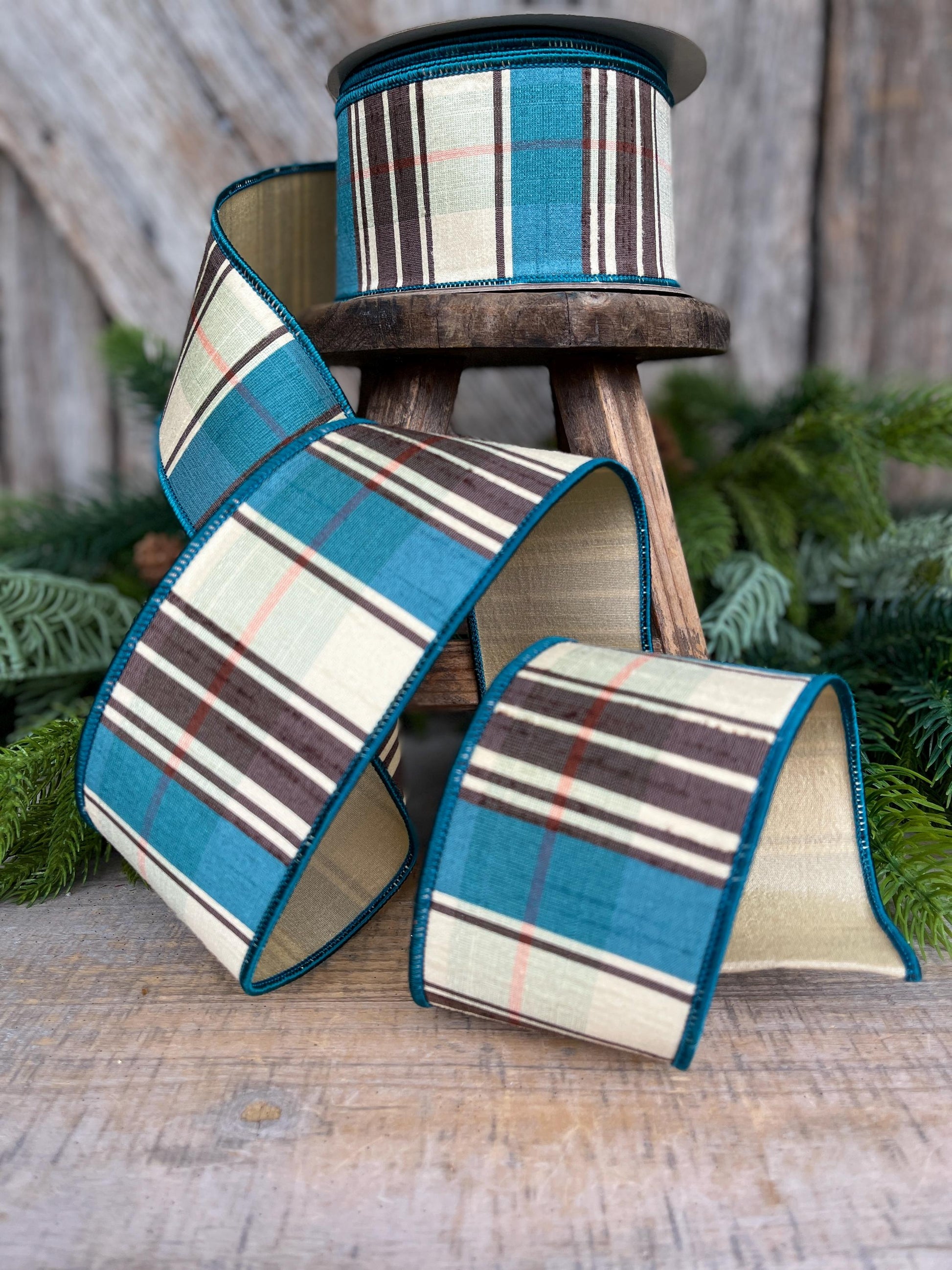 2.5" Fall Plaid Ribbon, Chocolate Hampton Plaid Ribbon, Farrisilk Ribbon