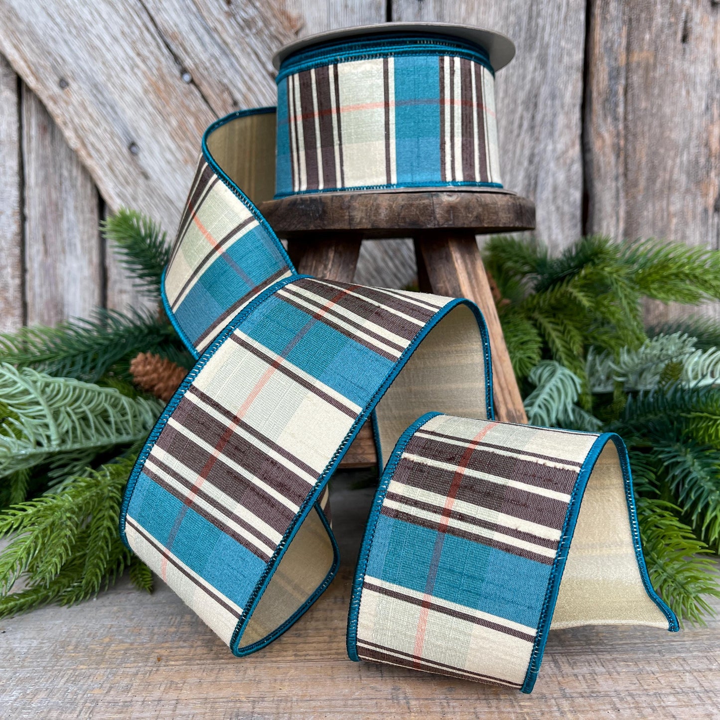 2.5" Fall Plaid Ribbon, Chocolate Hampton Plaid Ribbon, Farrisilk Ribbon
