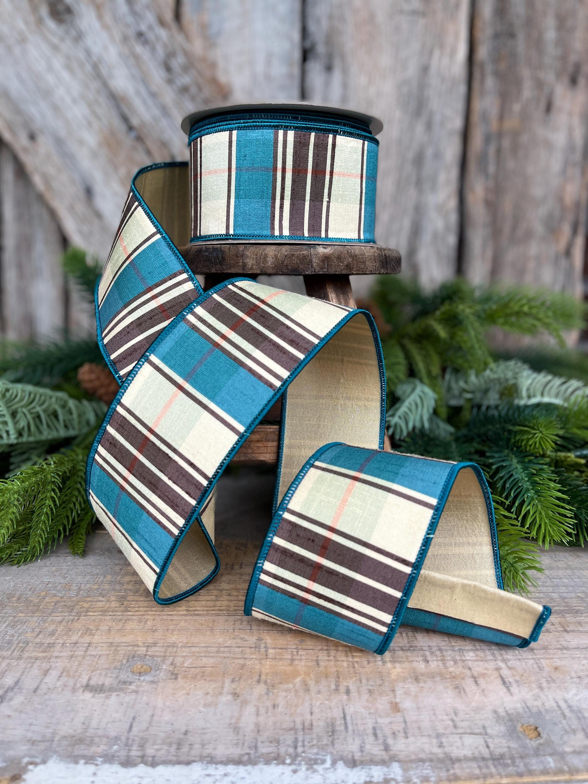2.5" Fall Plaid Ribbon, Chocolate Hampton Plaid Ribbon, Farrisilk Ribbon
