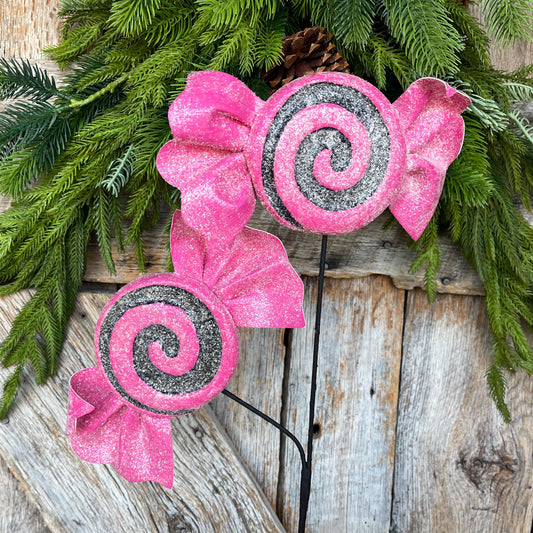 Pink Halloween Candy Lollipop Floral Pick: Hot Pink & Black Candy Spray, 28 inches