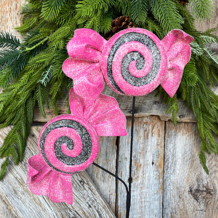 Pink Halloween Candy Lollipop Floral Pick: Hot Pink &amp; Black Candy Spray, 28 inches