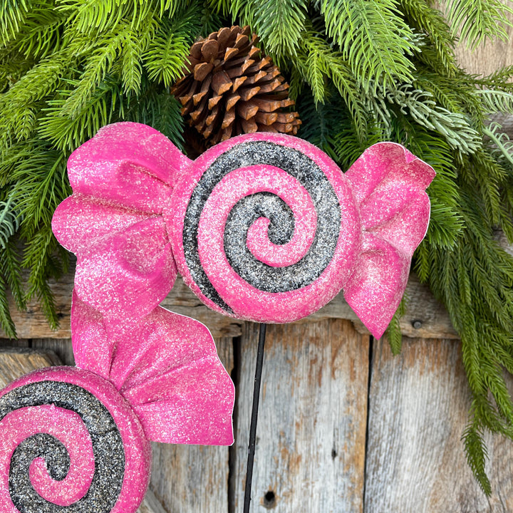 Pink Halloween Candy Lollipop Floral Pick: Hot Pink &amp; Black Candy Spray, 28 inches