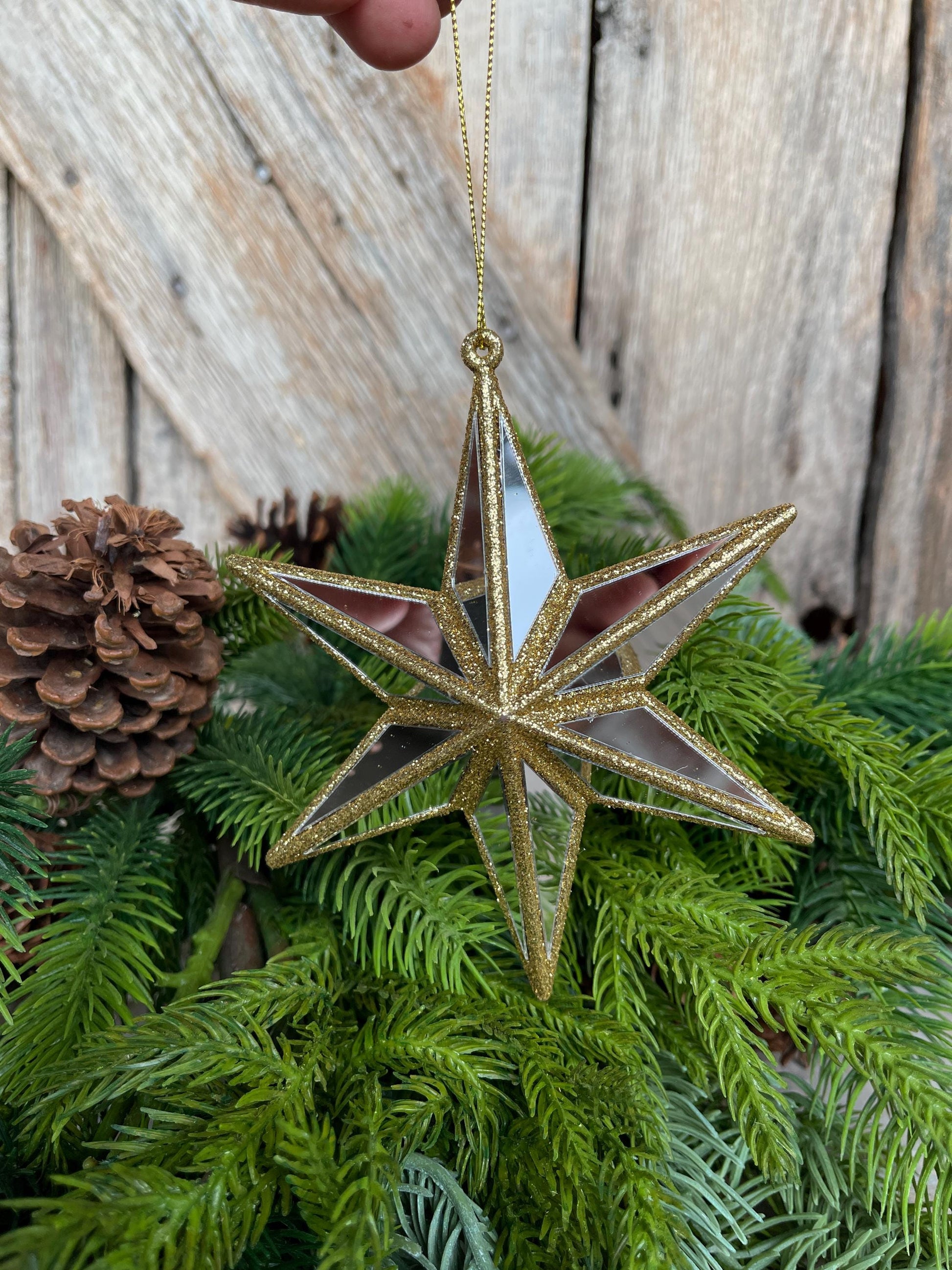 5" Gold Star Ornament, Mirror Star Ornament, Plastic Christmas Star Ornament, Christmas Ornament, Gold Star