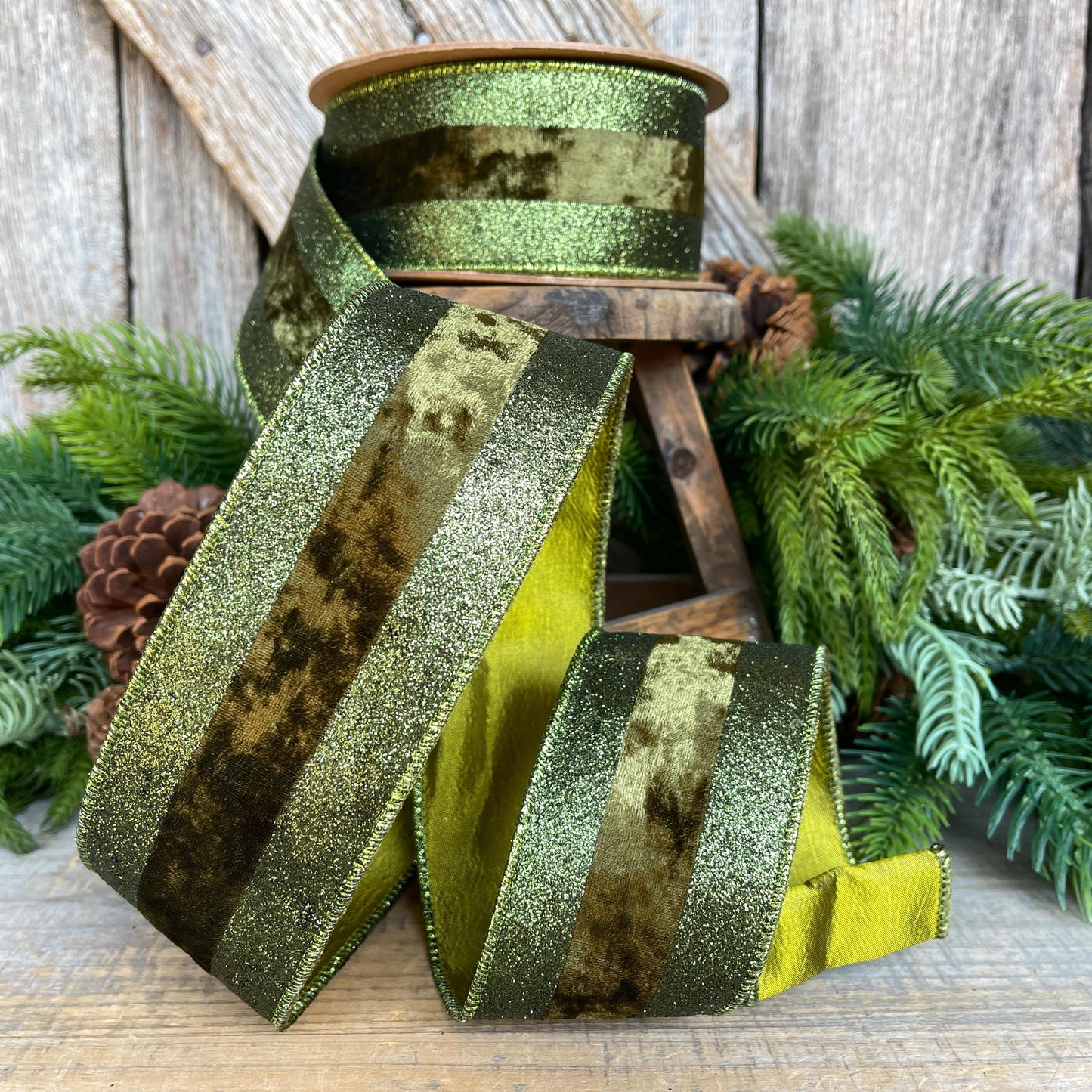 Forest Green Velvet Ribbon, Dark Moss Green Christmas Ribbon, 2.5" x 10yds