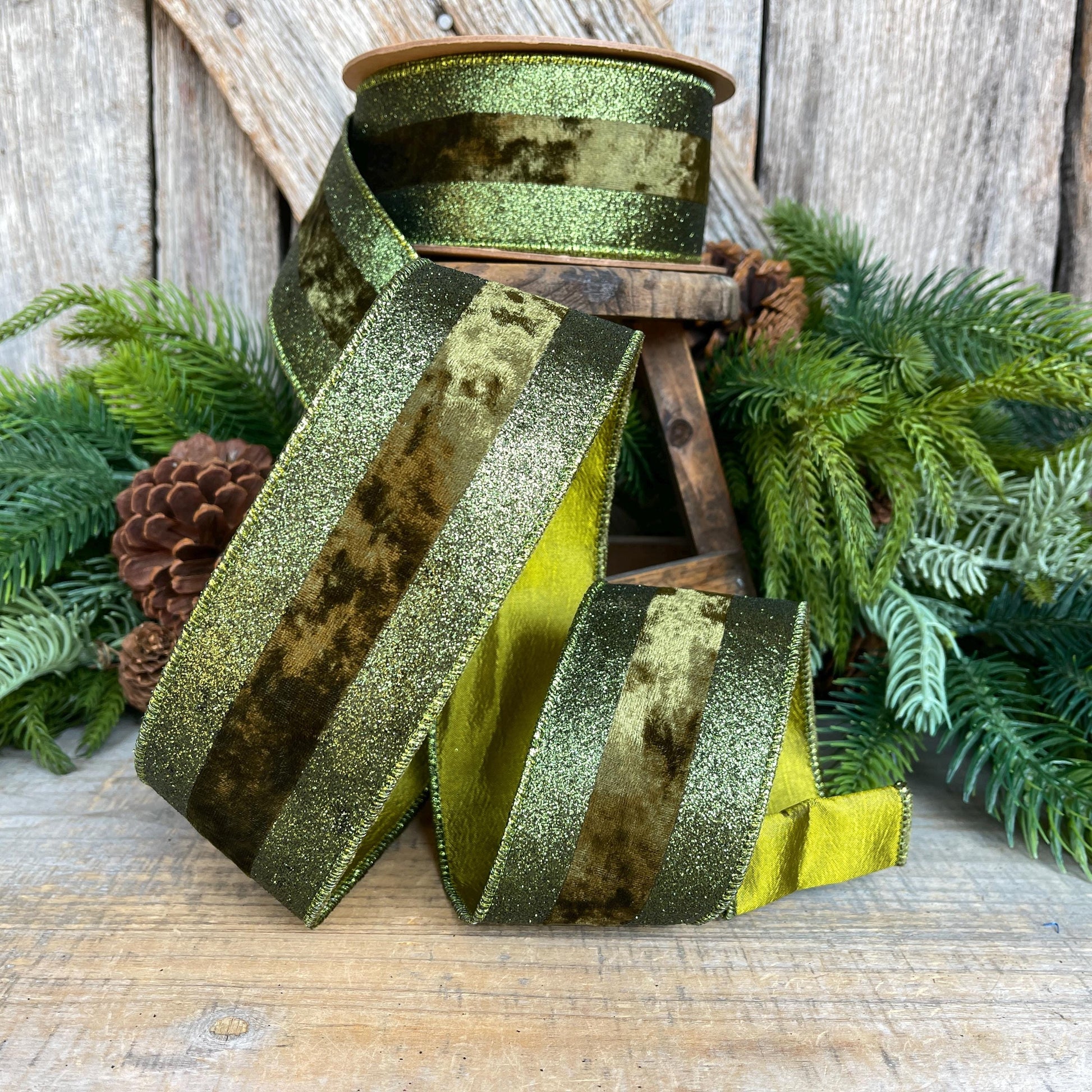 Forest Green Velvet Ribbon, Dark Moss Green Christmas Ribbon, 2.5" x 10yds
