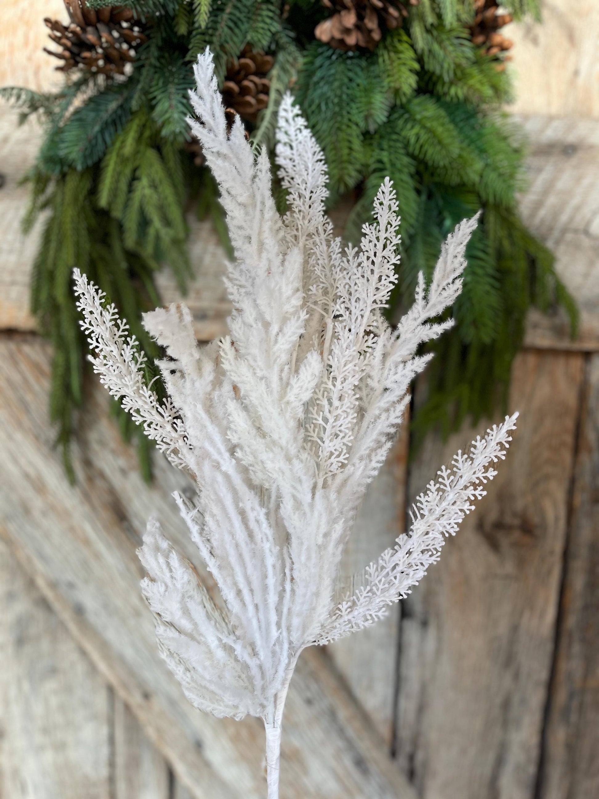 29" White Christmas Bush, White Pampas Spray, White Filler Bush
