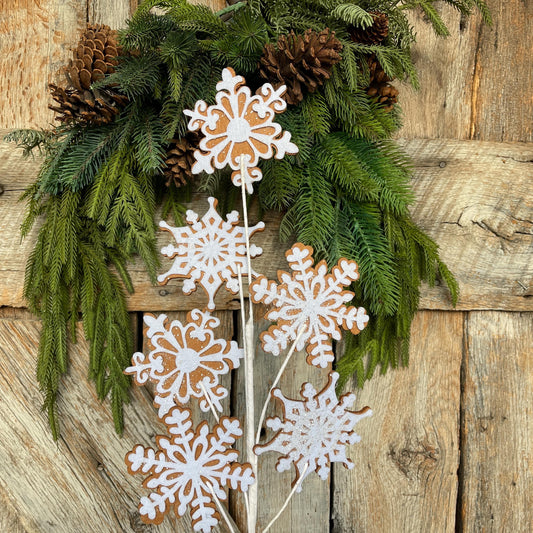 28" Gingerbreak Snowflake Spray, Snowflake Spray, CHristmas Tree Spray, Gingerbread Decor, Gingerbread CHristmas Spray, Snowflake Decor