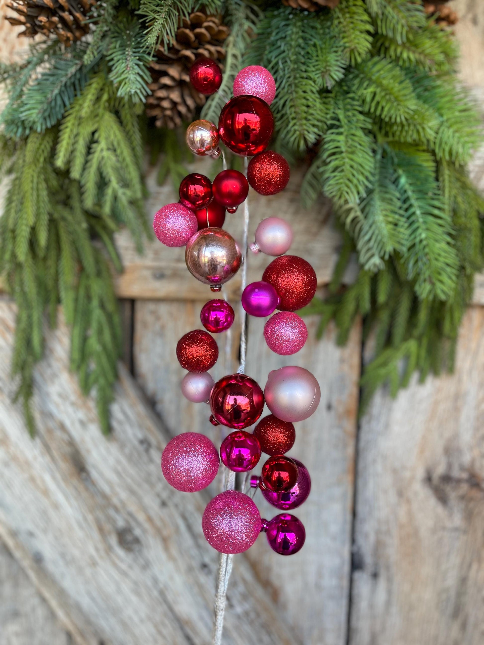 30" Ball Spray, Pink Red Colored Christmas Spray, Ornament Ball Spray