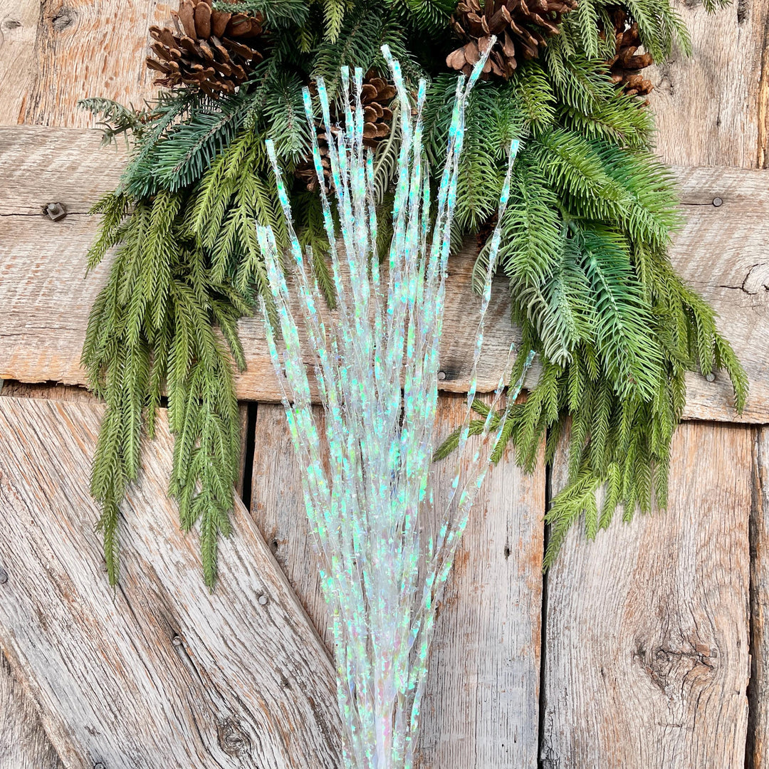 36" White Iredescent Spray, White Christmas Spray