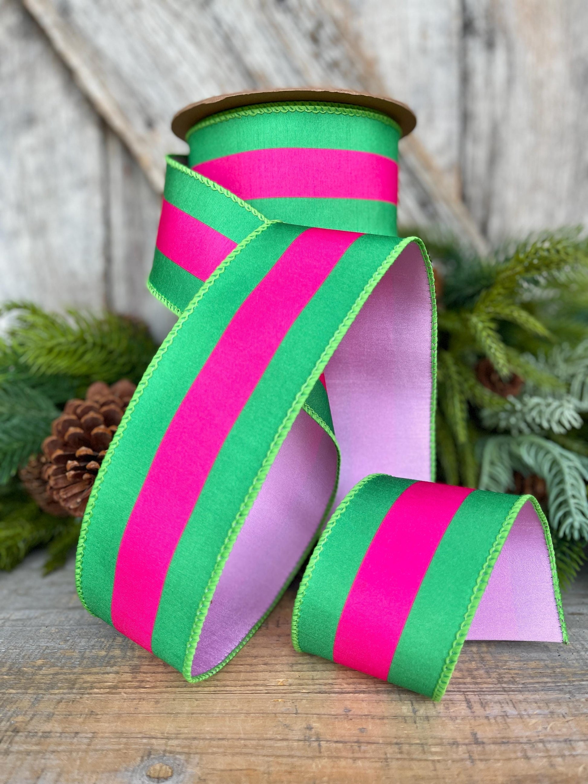 Kelly Green & Hot Pink Ribbon, Christmas Ribbon, 2.5" x 10yds