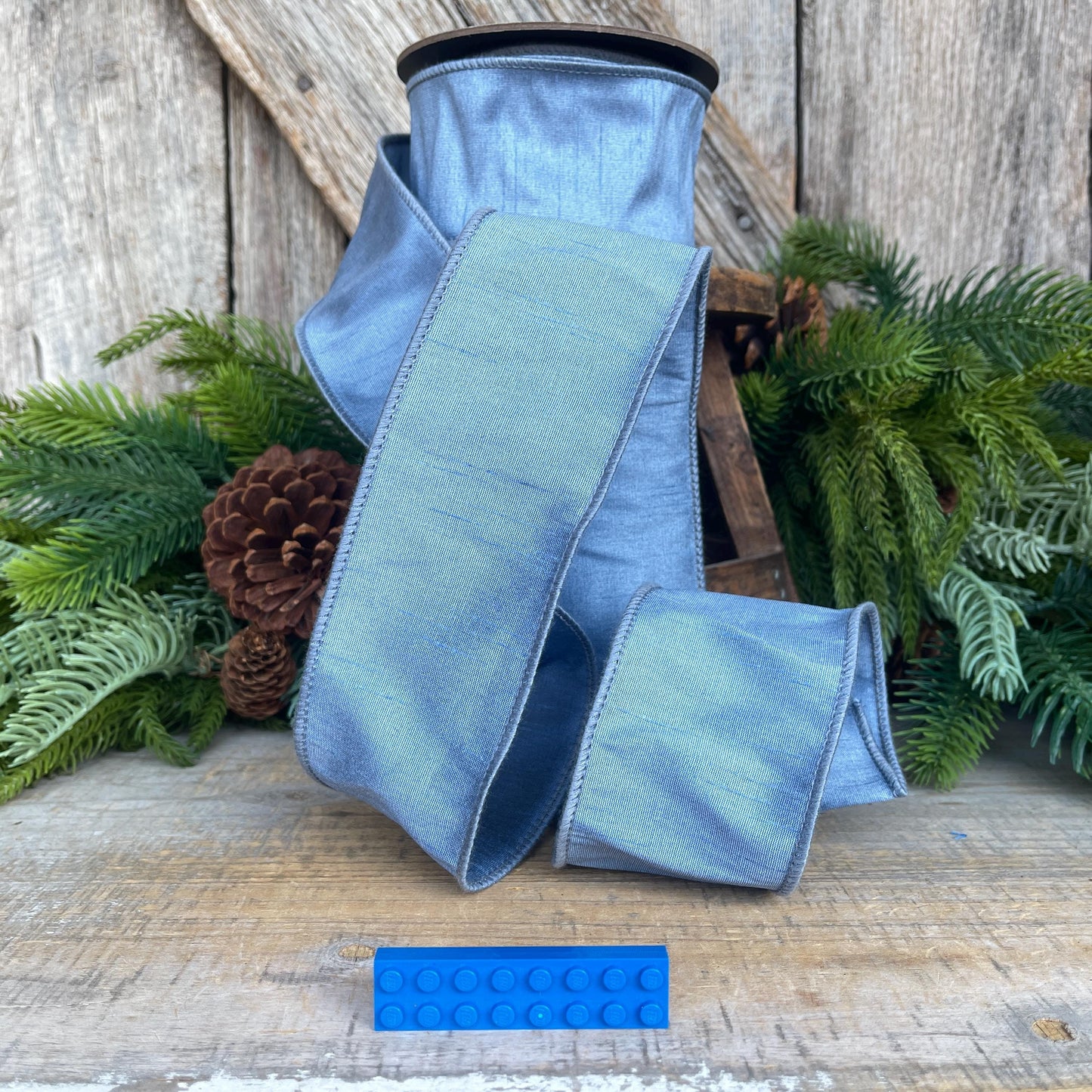 2.5" French Blue Dupioni Ribbon, Wired Ribbon, Narrow Ribbon